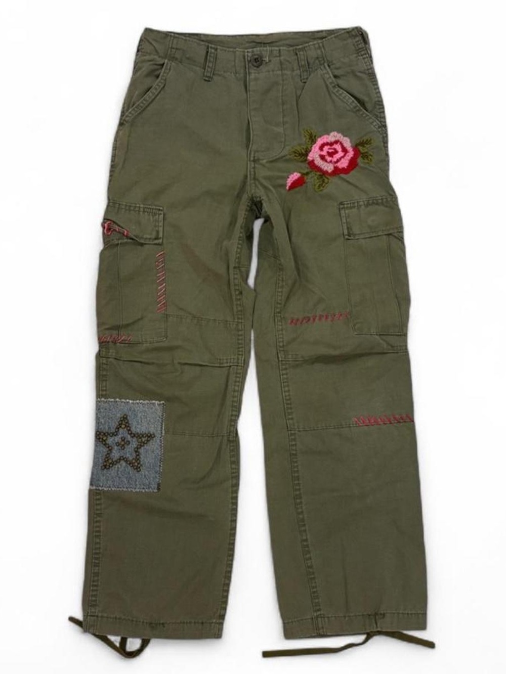 Y2K kids vintage Riley green cargo pants with embroidered details
